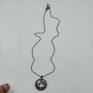 Nightmare Before Christmas Jack & Sally Heart Pendant Necklace 925 16” Gothic